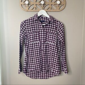 Madewell Plaid Half Button Down Shirt Purple Sz XS